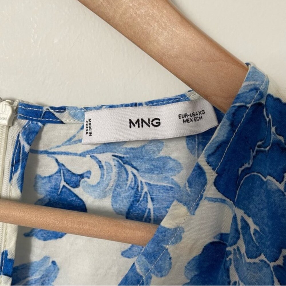 Mango Floral-Print Jumpsuit With Tie Blue and White Print Size Extra Small - Picture 12 of 14